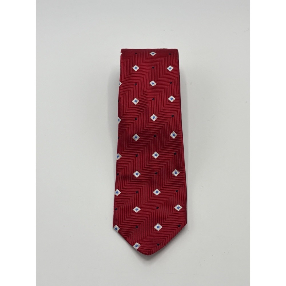 XMI MEN'S TIE RED/GEOMETRIC 58" Necktie Jacquard Silk USA‎ Made